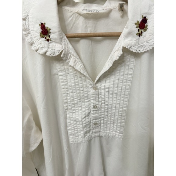 Victoria's Secret‎ Country Nightshirt Med Cream Cotton Rose Embroidered Vintage - Picture 5 of 7